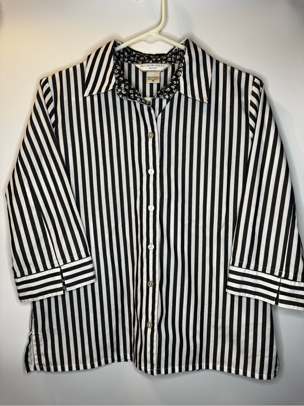 Allison Daley Vertical Black and White Striped Button-Down Blouse